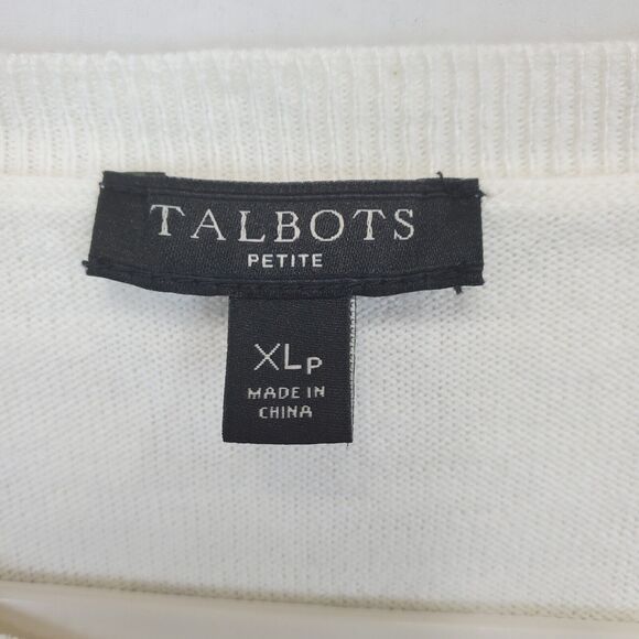 Talbots Knit Sweater Embroidered Peacock Feathers Women XLP Cream Black Stripe - Picture 8 of 9